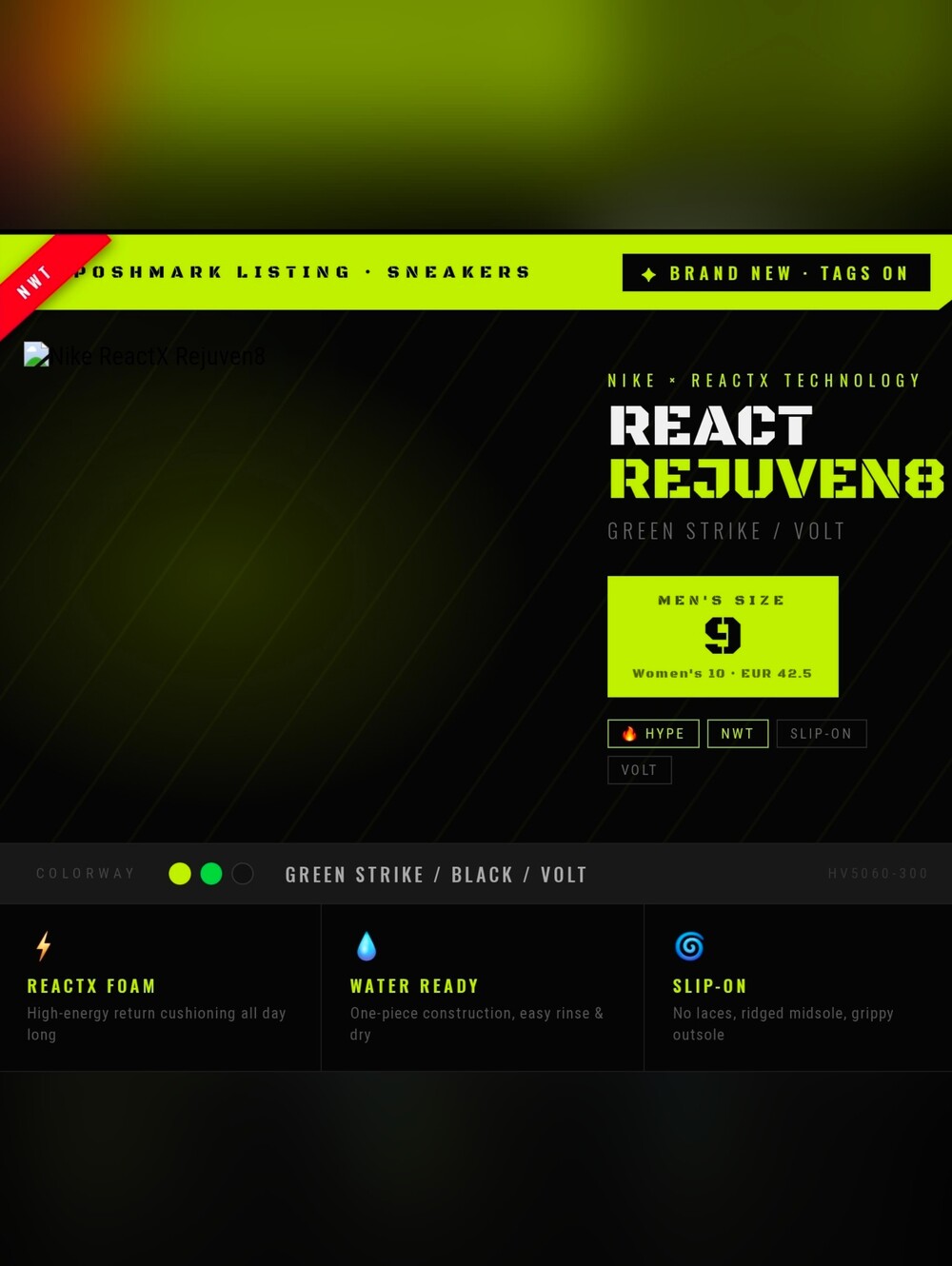 Here's your 🔥 Nike ReactX Rejuven8 Poshmark ad! The design leans into the shoe'